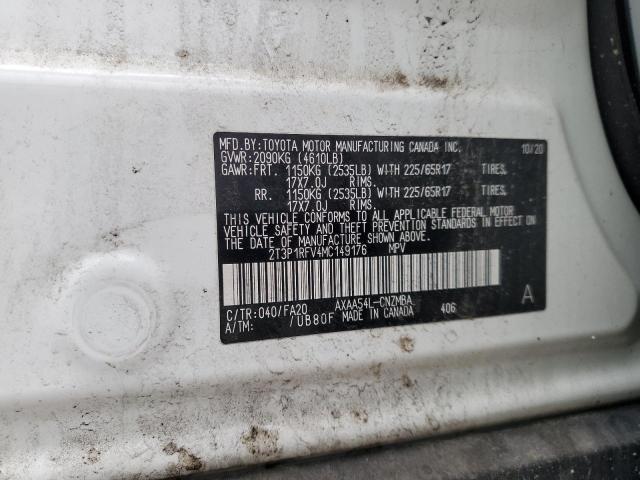 2T3P1RFV4MC149176 - 2021 TOYOTA RAV4 XLE WHITE photo 13