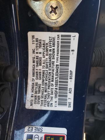 1HGFA16557L034428 - 2007 HONDA CIVIC LX BLUE photo 13