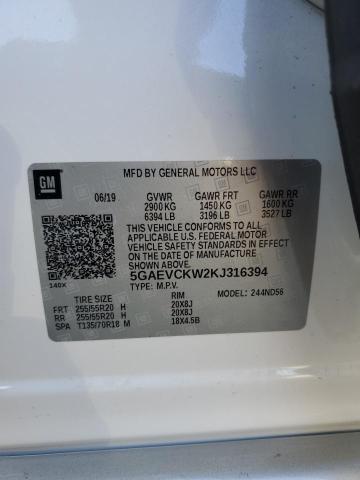 5GAEVCKW2KJ316394 - 2019 BUICK ENCLAVE AVENIR WHITE photo 13