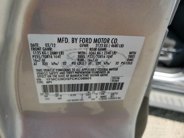 1FMCU9DG7CKC08801 - 2012 FORD ESCAPE XLT SILVER photo 13