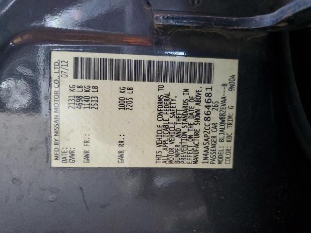 1N4AA5AP2CC864681 - 2012 NISSAN MAXIMA S გრაფიტი ფოტო 13