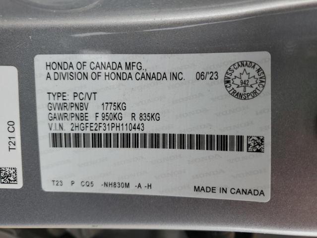 2HGFE2F31PH110443 - 2023 HONDA CIVIC EX Gümüş foto 12