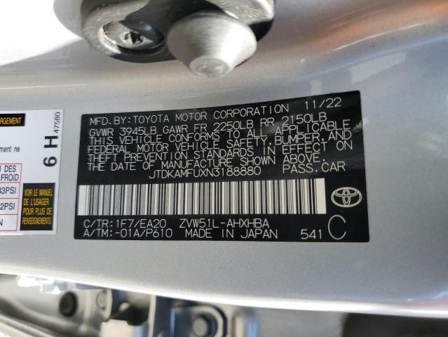 JTDKAMFUXN3188880 - 2022 TOYOTA PRIUS NIGHT SHADE SILVER photo 13