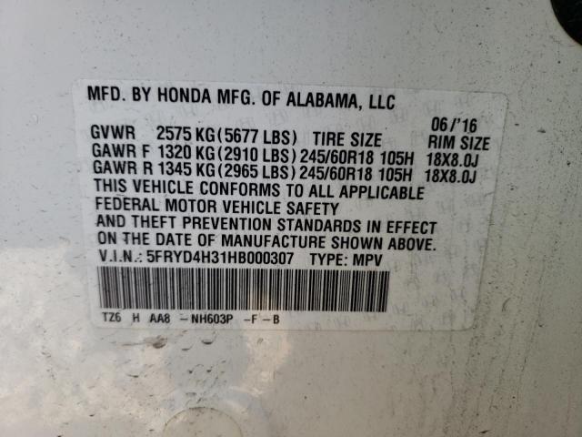 5FRYD4H31HB000307 - 2017 ACURA MDX WHITE photo 13