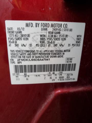 2FMDK3J95DBA47941 - 2013 FORD EDGE SEL RED photo 13