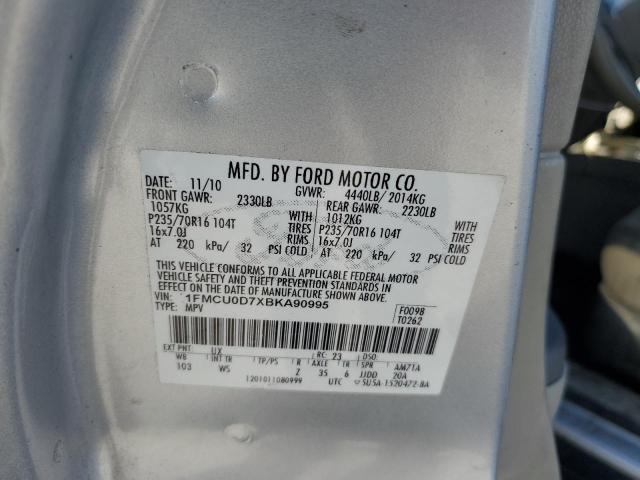 1FMCU0D7XBKA90995 - 2011 FORD ESCAPE XLT SILVER photo 12