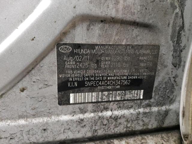 5NPEC4AC4CH347562 - 2012 HYUNDAI SONATA SE SILVER photo 12