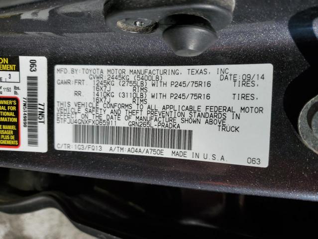 5TFJU4GNXFX065911 - 2015 TOYOTA TACOMA DOUBLE CAB PRERUNNER GRAY photo 12