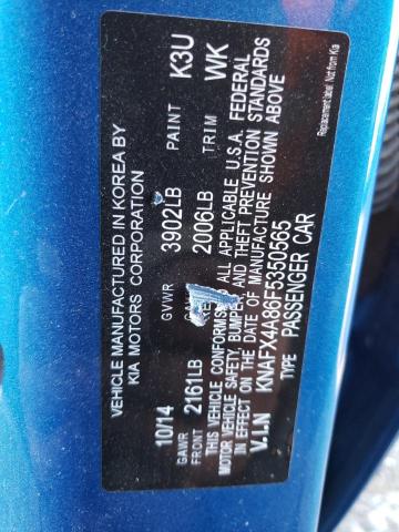 KNAFX4A86F5350565 - 2015 KIA FORTE EX BLUE photo 13