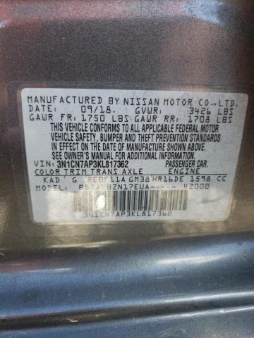 3N1CN7AP3KL817362 - 2019 NISSAN VERSA S 灰色 照片 13