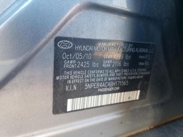 5NPEB4AC4BH171565 - 2011 HYUNDAI SONATA GLS GRAY photo 12