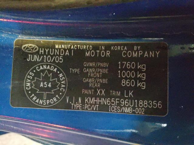 KMHHN65F96U188356 - 2006 HYUNDAI TIBURON GT BLUE photo 12