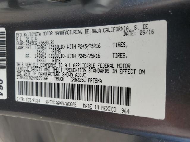 3TMAZ5CN2HM029166 - 2017 TOYOTA TACOMA DOUBLE CAB GRAY photo 13