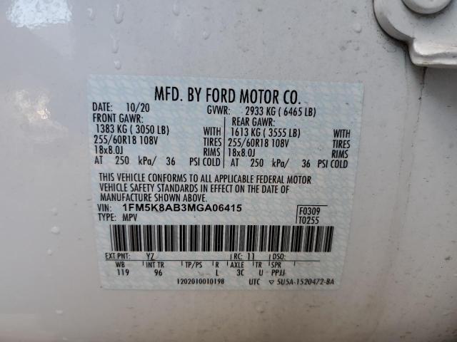 1FM5K8AB3MGA06415 - 2021 FORD EXPLORER POLICE INTERCEPTOR Weiß Foto 14