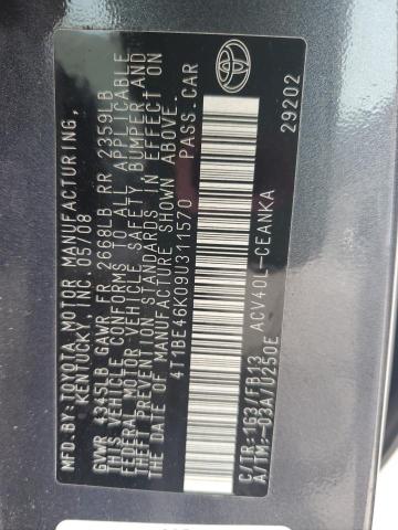 4T1BE46K09U311570 - 2009 TOYOTA CAMRY BASE 灰色 照片 12
