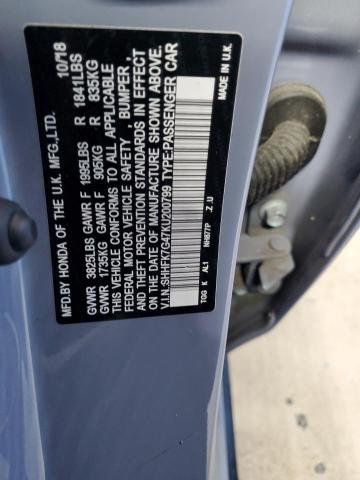 SHHFK7G47KU200799 - 2019 HONDA CIVIC SPORT ნაცრისფერი ფოტო 12