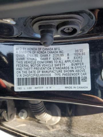 2HGFC2F82LH553535 - 2020 HONDA CIVIC SPORT 黑色 照片 12