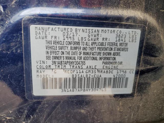 3N1AB7AP8HY304765 - 2017 NISSAN SENTRA S BLUE photo 12