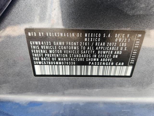 3VWC57BU5MM076336 - 2021 VOLKSWAGEN JETTA S 灰色 照片 12