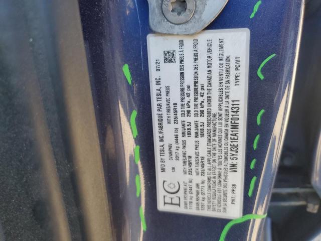 5YJ3E1EA1MF014311 - 2021 TESLA MODEL 3 Mavi foto 13