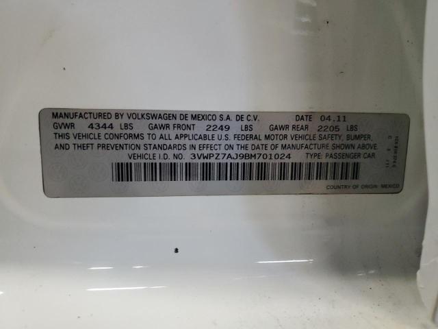 3VWPZ7AJ9BM701024 - 2011 VOLKSWAGEN JETTA S WHITE photo 13