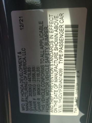 1HGCV1F32NA014099 - 2022 HONDA ACCORD SPORT BLUE photo 12