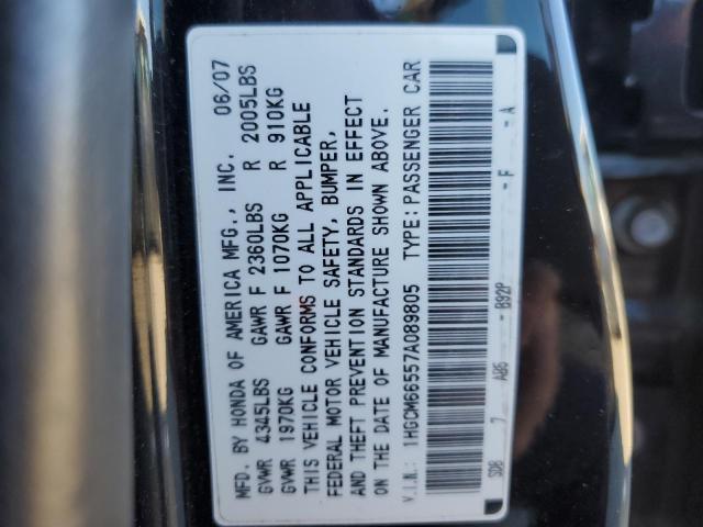 1HGCM66557A089805 - 2007 HONDA ACCORD EX BLACK photo 12