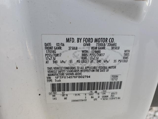 1FTPX14576FB02794 - 2006 FORD F150 WHITE photo 13