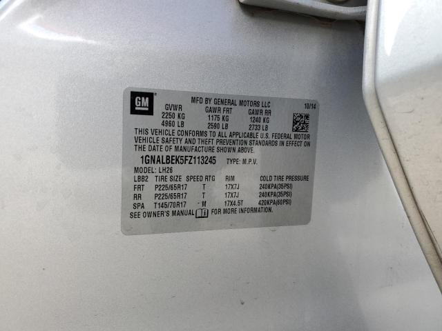 1GNALBEK5FZ113245 - 2015 CHEVROLET EQUINOX LT SILVER photo 12