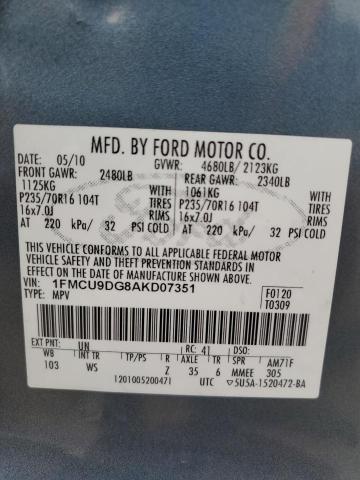 1FMCU9DG8AKD07351 - 2010 FORD ESCAPE XLT BLUE photo 14