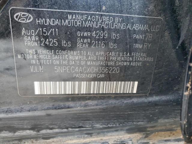 5NPEC4ACXCH356220 - 2012 HYUNDAI SONATA SE BLACK photo 12