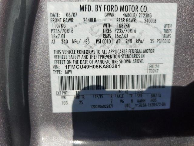 1FMCU49H08KA80381 - 2008 FORD ESCAPE HEV GRAY photo 13