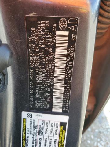 2T1BU40E89C123726 - 2009 TOYOTA COROLLA BASE ნაცრისფერი ფოტო 12