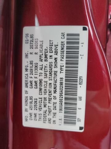 19UUA66296A029818 - 2006 ACURA 3.2TL MAROON photo 12