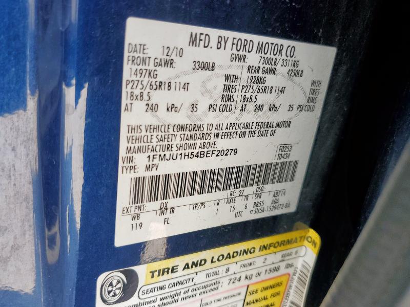 1FMJU1H54BEF20279 - 2011 FORD EXPEDITION XLT 蓝色 照片 14