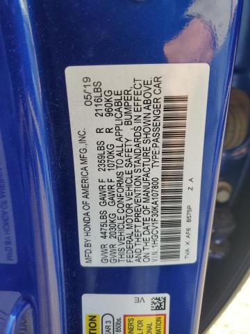 1HGCV1F30KA107800 - 2019 HONDA ACCORD SPORT Niebieski zdjęcie 12