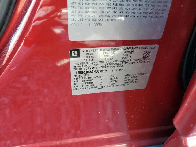 LRBFXBSA7HD008378 - 2017 BUICK ENVISION ESSENCE Կարմիր լուսանկար 13