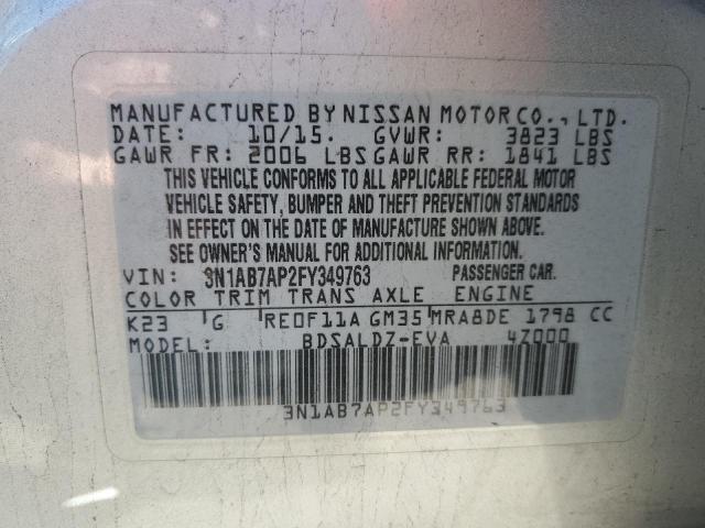 3N1AB7AP2FY349763 - 2015 NISSAN SENTRA S SILVER photo 12