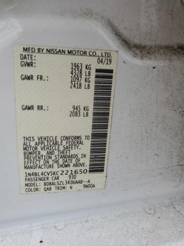 1N4BL4CV5KC221650 - 2019 NISSAN ALTIMA SR Weiß Foto 13