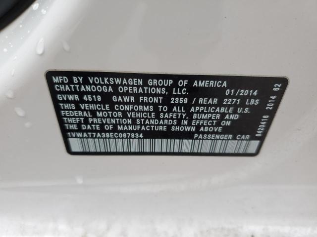 1VWAT7A38EC067834 - 2014 VOLKSWAGEN PASSAT S WHITE photo 12