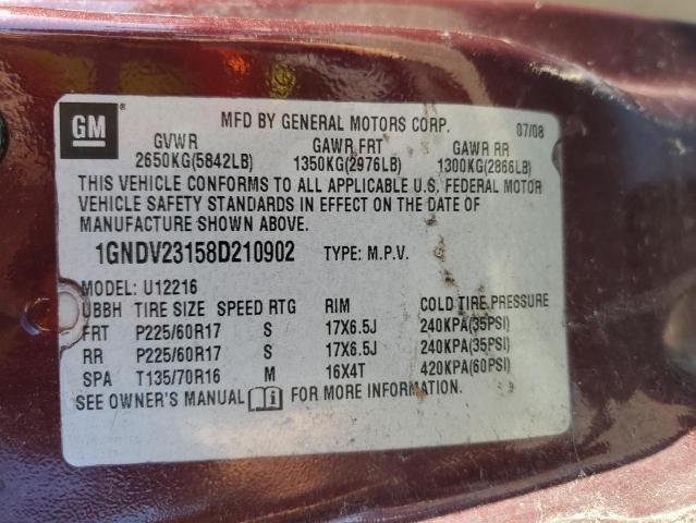 1GNDV23158D210902 - 2008 CHEVROLET UPLANDER LS 栗色 照片 14