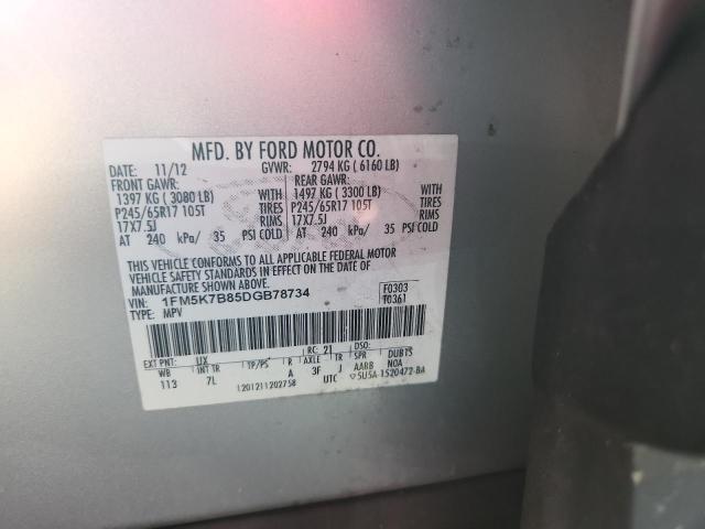 1FM5K7B85DGB78734 - 2013 FORD EXPLORER SILVER photo 13