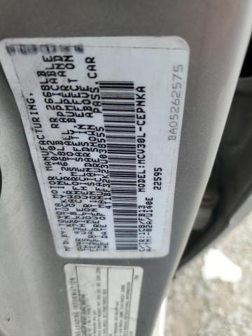 4T1BF32K23U038555 - 2003 TOYOTA CAMRY LE SILVER photo 12