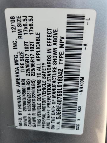 5J6RE48769L018042 - 2009 HONDA CR-V EXL SILVER photo 12