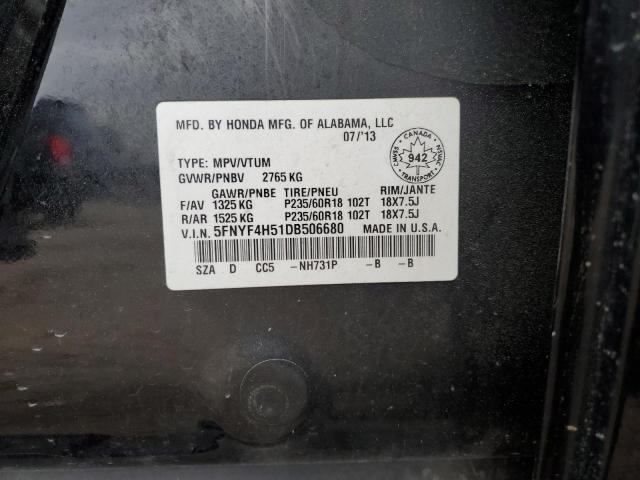 5FNYF4H51DB506680 - 2013 HONDA PILOT EXL BLACK photo 13