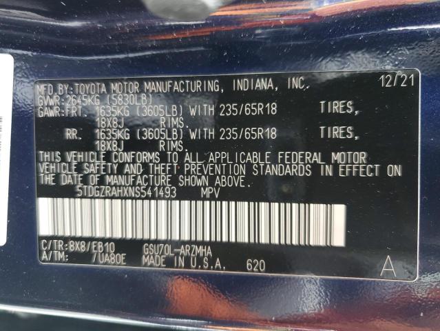 5TDGZRAHXNS541493 - 2022 TOYOTA HIGHLANDER XLE ლურჯი ფოტო 14