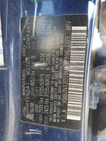 KM8JN12D18U862896 - 2008 HYUNDAI TUCSON SE BLUE photo 12