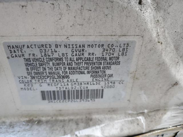 3N1CE2CP2GL393695 - 2016 NISSAN VERSA NOTE S SILVER photo 12