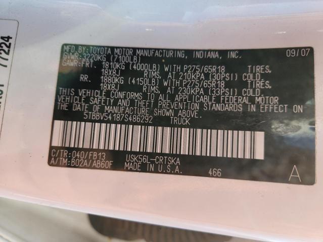 5TBBV54187S486292 - 2007 TOYOTA TUNDRA DOUBLE CAB SR5 WHITE photo 12
