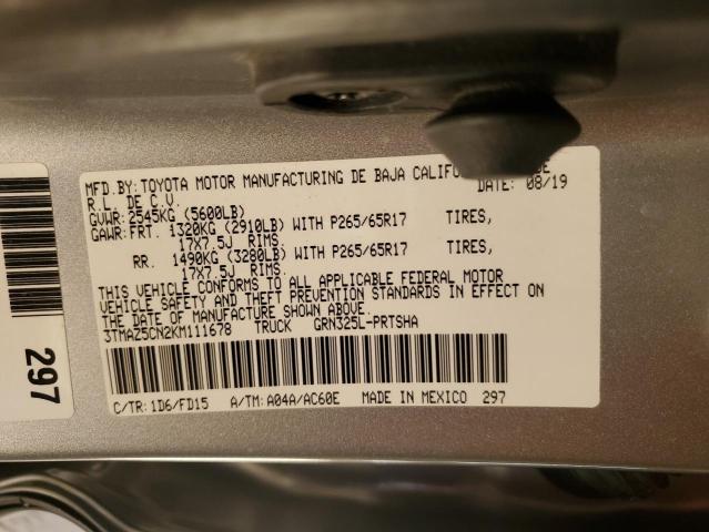 3TMAZ5CN2KM111678 - 2019 TOYOTA TACOMA DOUBLE CAB ვერცხლისფერი ფოტო 13